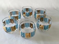Culver Ltd.  1960's Turquoise, White  and 22K Gold Set of 6 Cocktail Glasses
