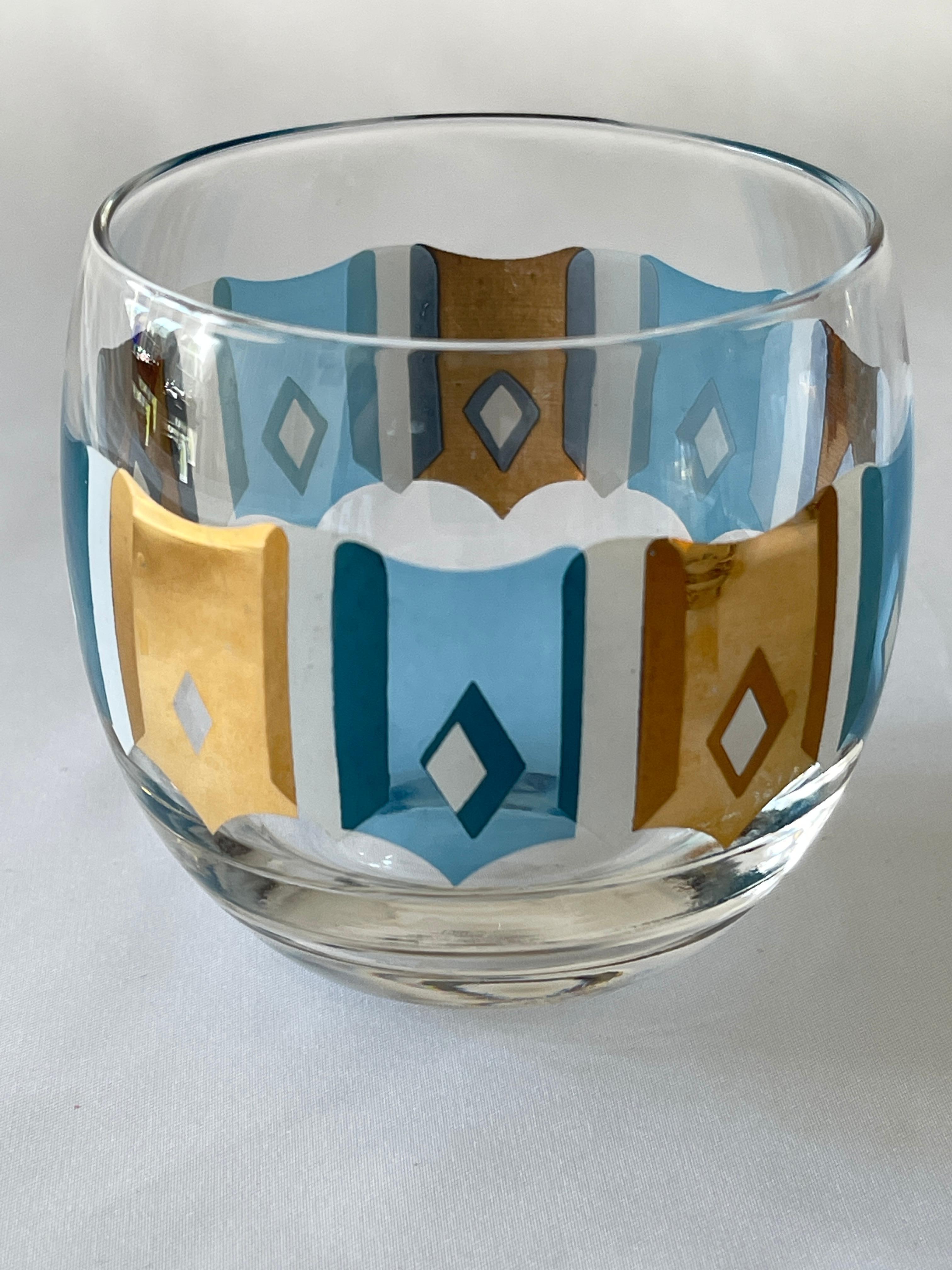 20th Century Culver Ltd.  1960's Turquoise, White  and 22K Gold Set of 6 Cocktail Glasses For Sale
