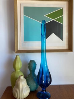 Mid-Century 1960's Viking 6-Petal Bluenique 16.5" Swung Vase