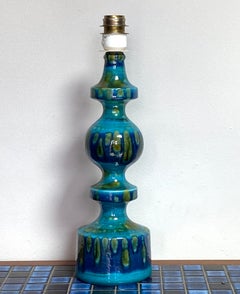 Mid century 1960's West German Carstens aqua glazed ceramic pottery table lamp