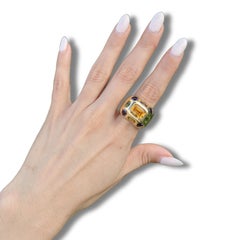 Bague en or 18 carats du milieu du siècle 1970 avec citrine, tanzanite et péridots