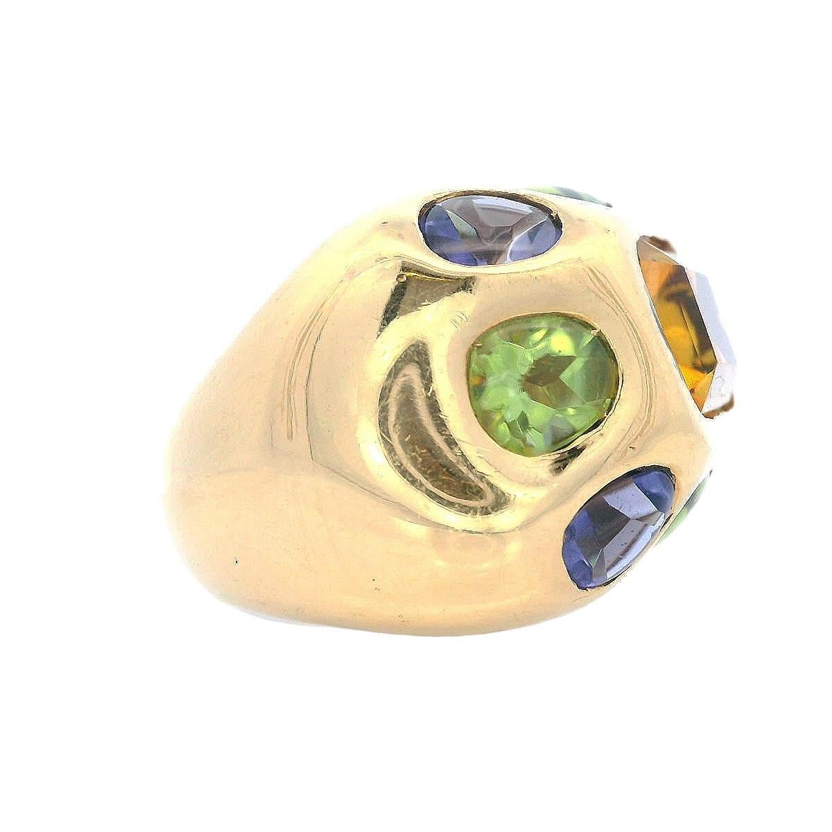 Mid-century 1970 18kt Gold Ring with Citrine, Tanzanite and Peridots In Excellent Condition For Sale In Aventura, FL