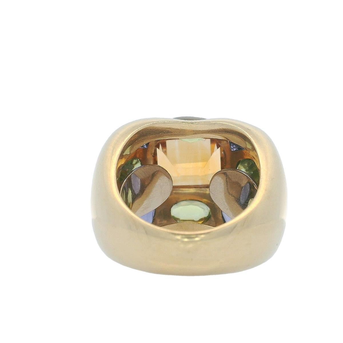 Women's or Men's Mid-century 1970 18kt Gold Ring with Citrine, Tanzanite and Peridots For Sale
