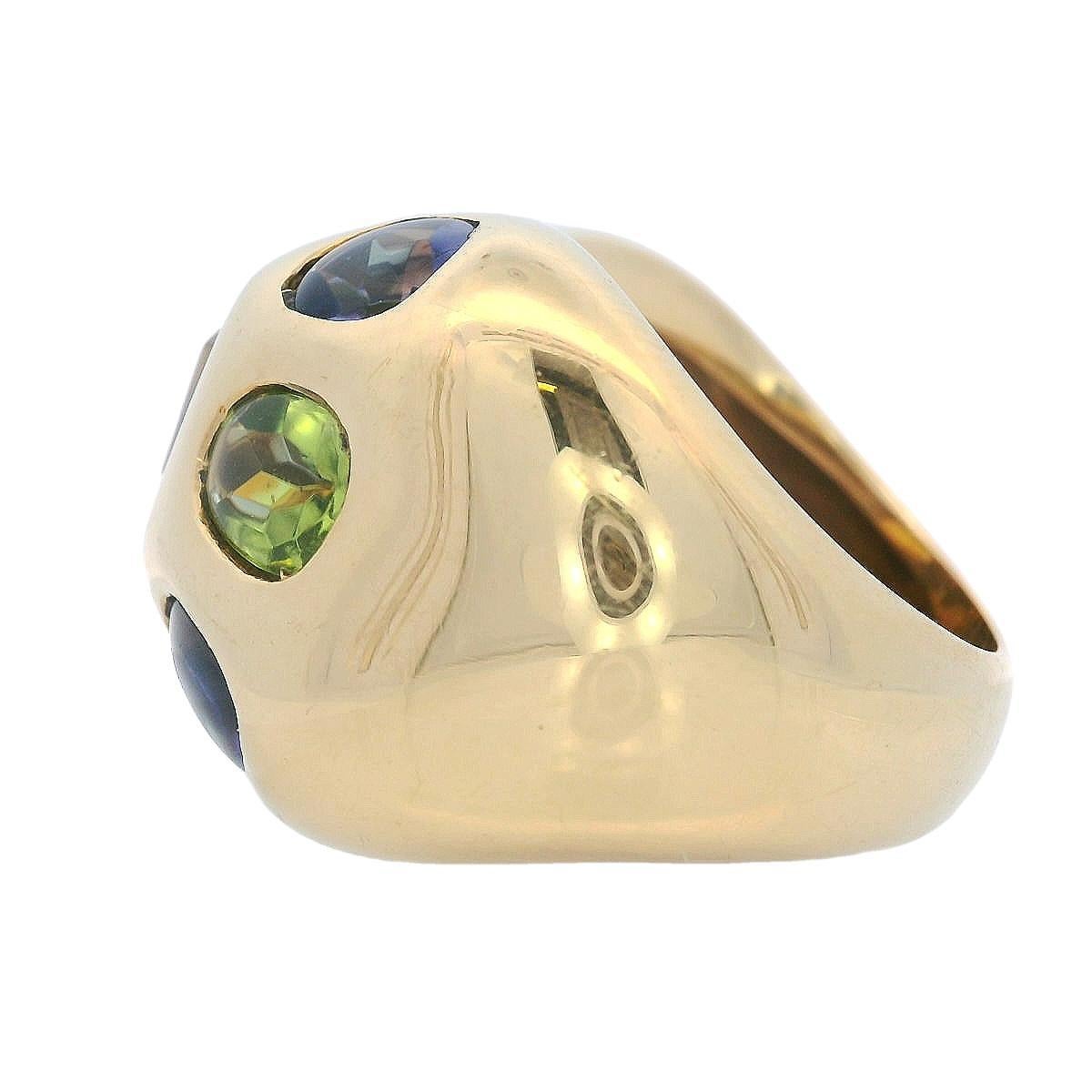 Mid-century 1970 18kt Gold Ring with Citrine, Tanzanite and Peridots For Sale 1