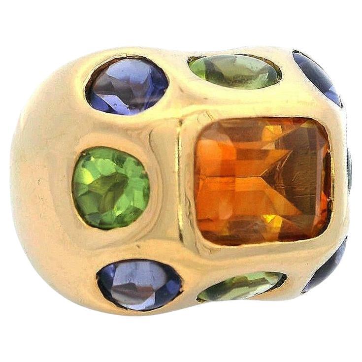 Mid-century 1970 18kt Gold Ring with Citrine, Tanzanite and Peridots