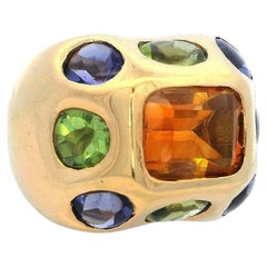 Mid-century 1970 18kt Gold Ring with Citrine, Tanzanite and Peridots