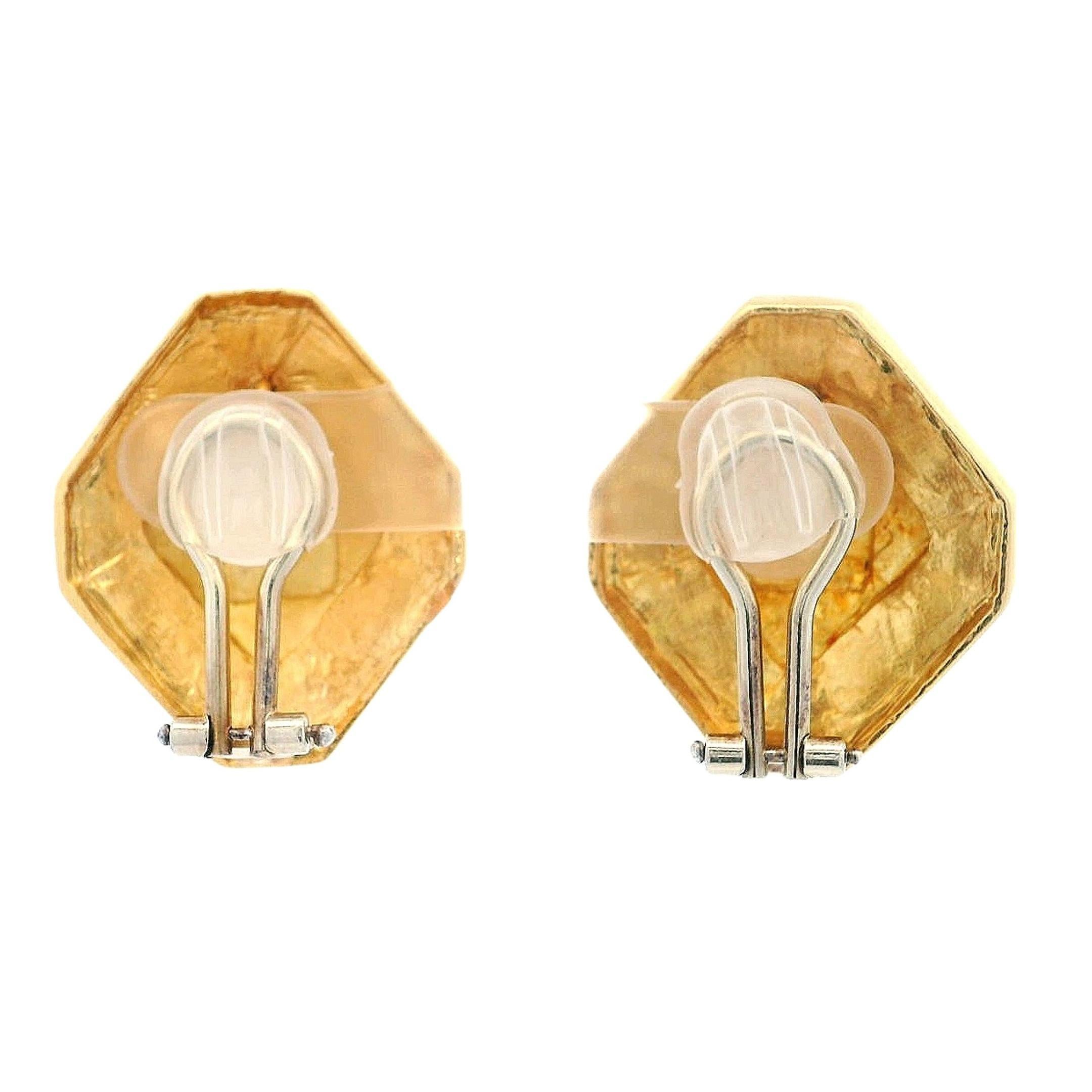 Modernist Mid-century 1970 18kt Yellow Gold Clip-on Earrings For Sale