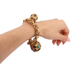 Mid-century 1970 Italian 18kt Gold Etruscan Revival Charm Bracelet