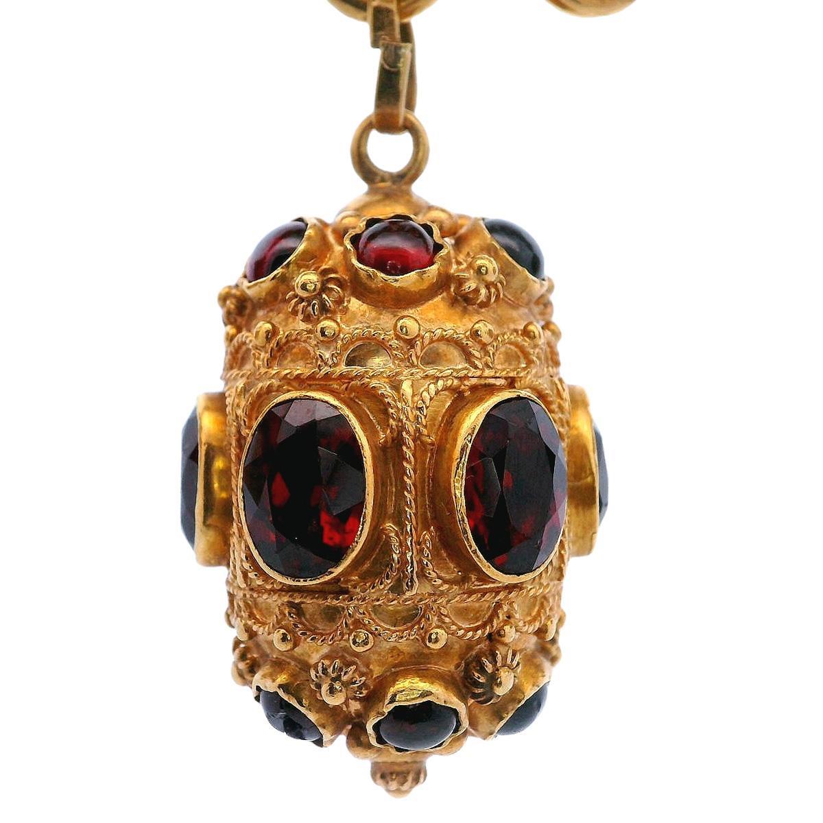 Women's or Men's Mid-century 1970 Italian 18kt Gold Etruscan Revival Charm Bracelet For Sale
