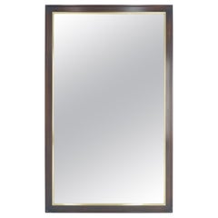 Mid Century 1970s 30x48" Rectangle Walnut 7 Brass Wall Mirror MINT
