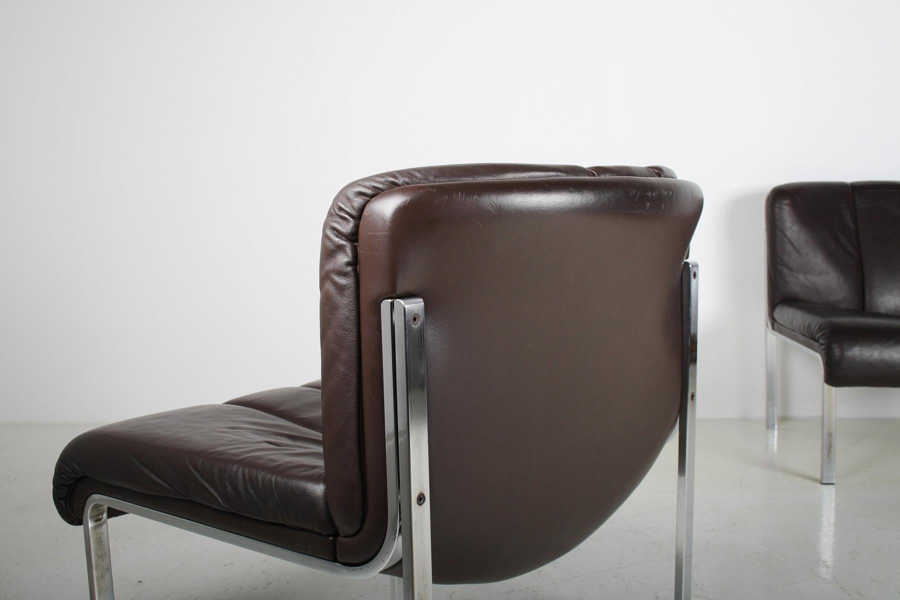 Mid-Century 1970s Brown Leather and Chrome Chair Set by Hans Eichenberger, Swiss For Sale 10