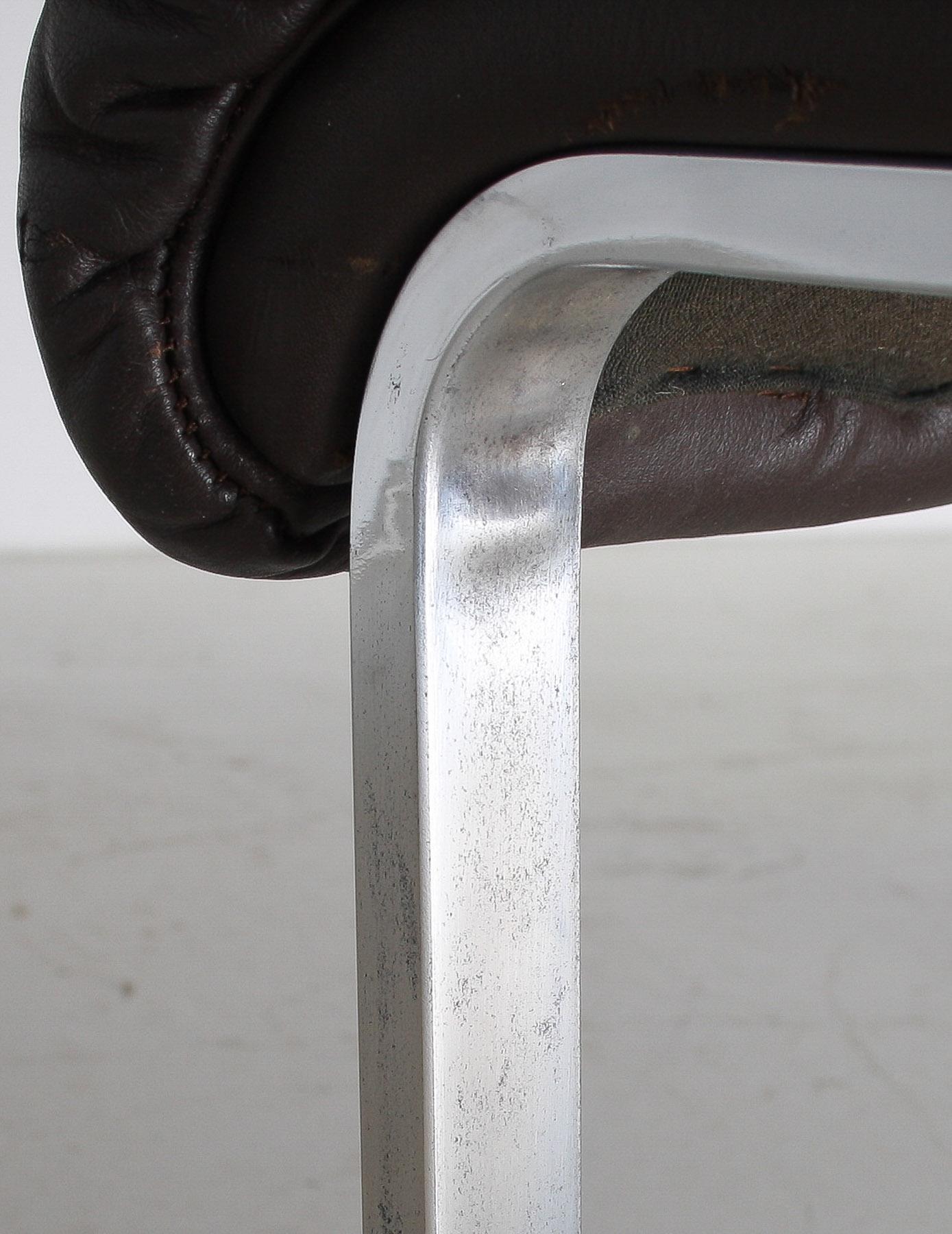 Mid-Century 1970s Brown Leather and Chrome Chair Set by Hans Eichenberger, Swiss For Sale 11