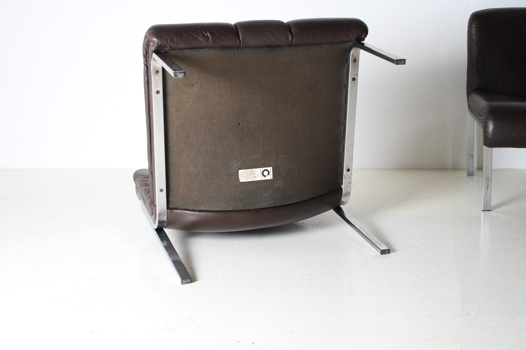 Mid-Century 1970s Brown Leather and Chrome Chair Set by Hans Eichenberger, Swiss For Sale 13