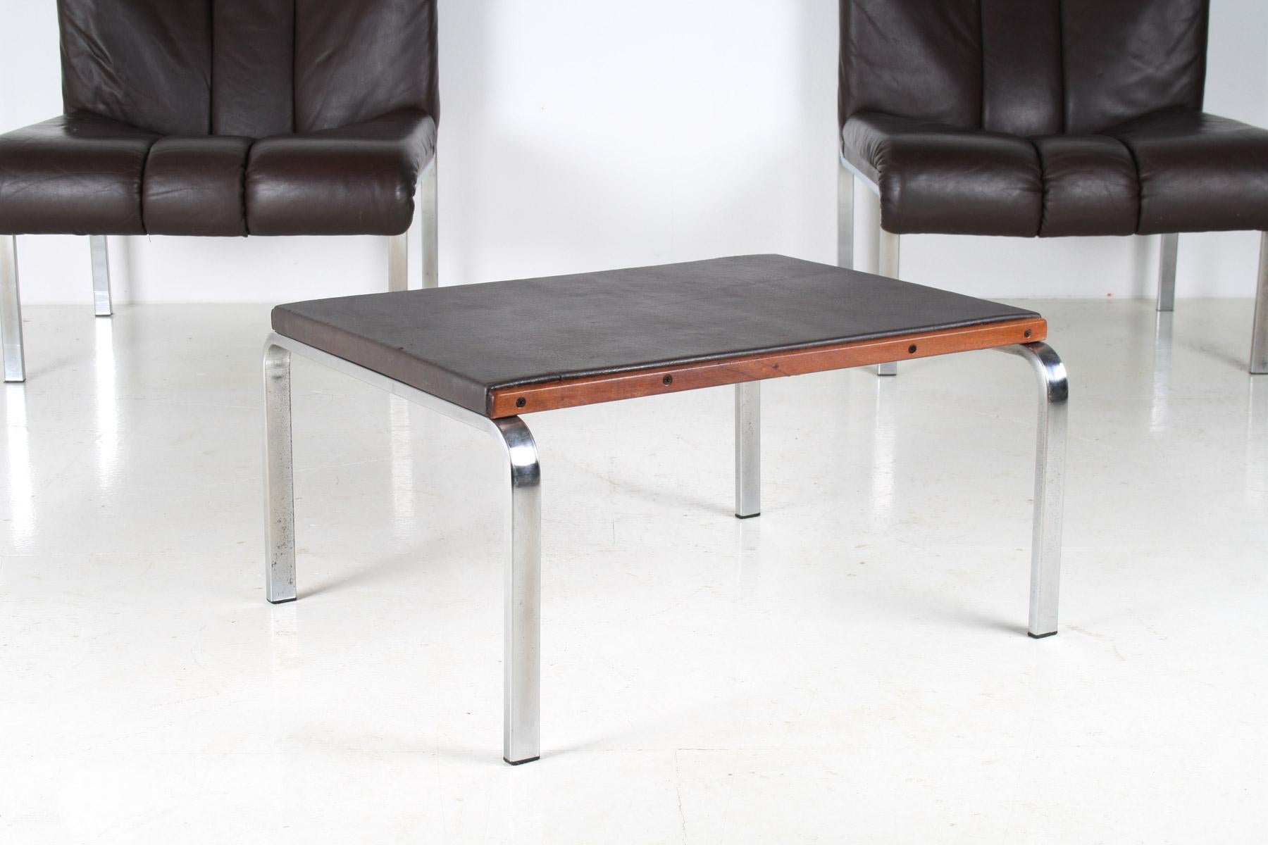 Mid-Century 1970s Brown Leather and Chrome Chair Set by Hans Eichenberger, Swiss For Sale 14