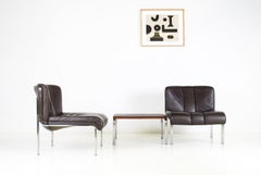 Mid-Century 1970s Brown Leather and Chrome Chair Set by Hans Eichenberger, Swiss
