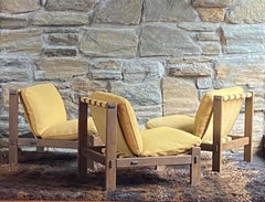 Mid century 1970's Carl Straub Brutalist oak sling lounge chairs - modular sofa