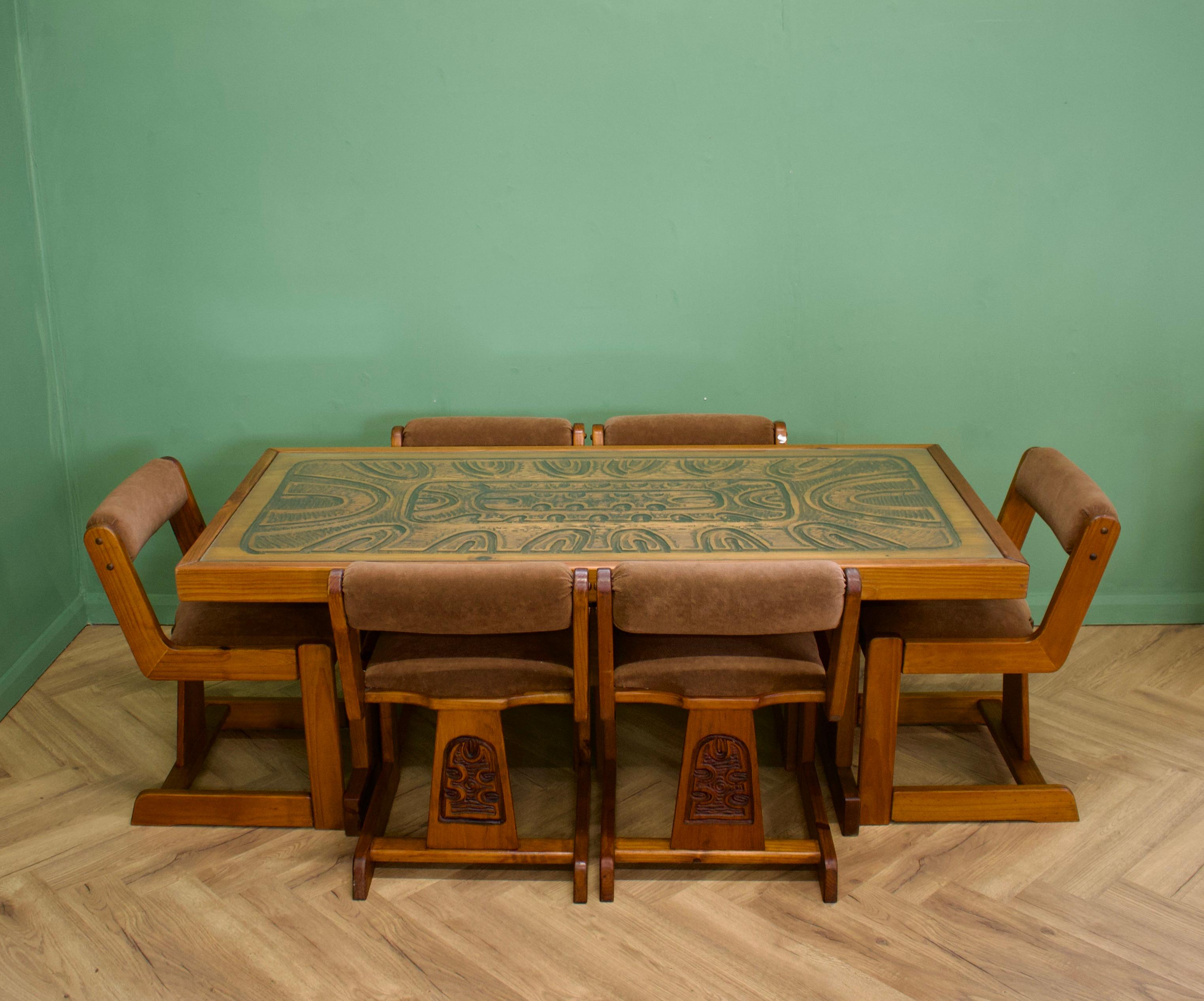 1970s wood dining table and chairs