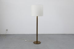 Mid-Century 1970s Fat Brass Floor Lamp, New Linen Drum Shade