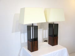 Mid Century 1970's Faux Rosewood / Lucite Table lamps