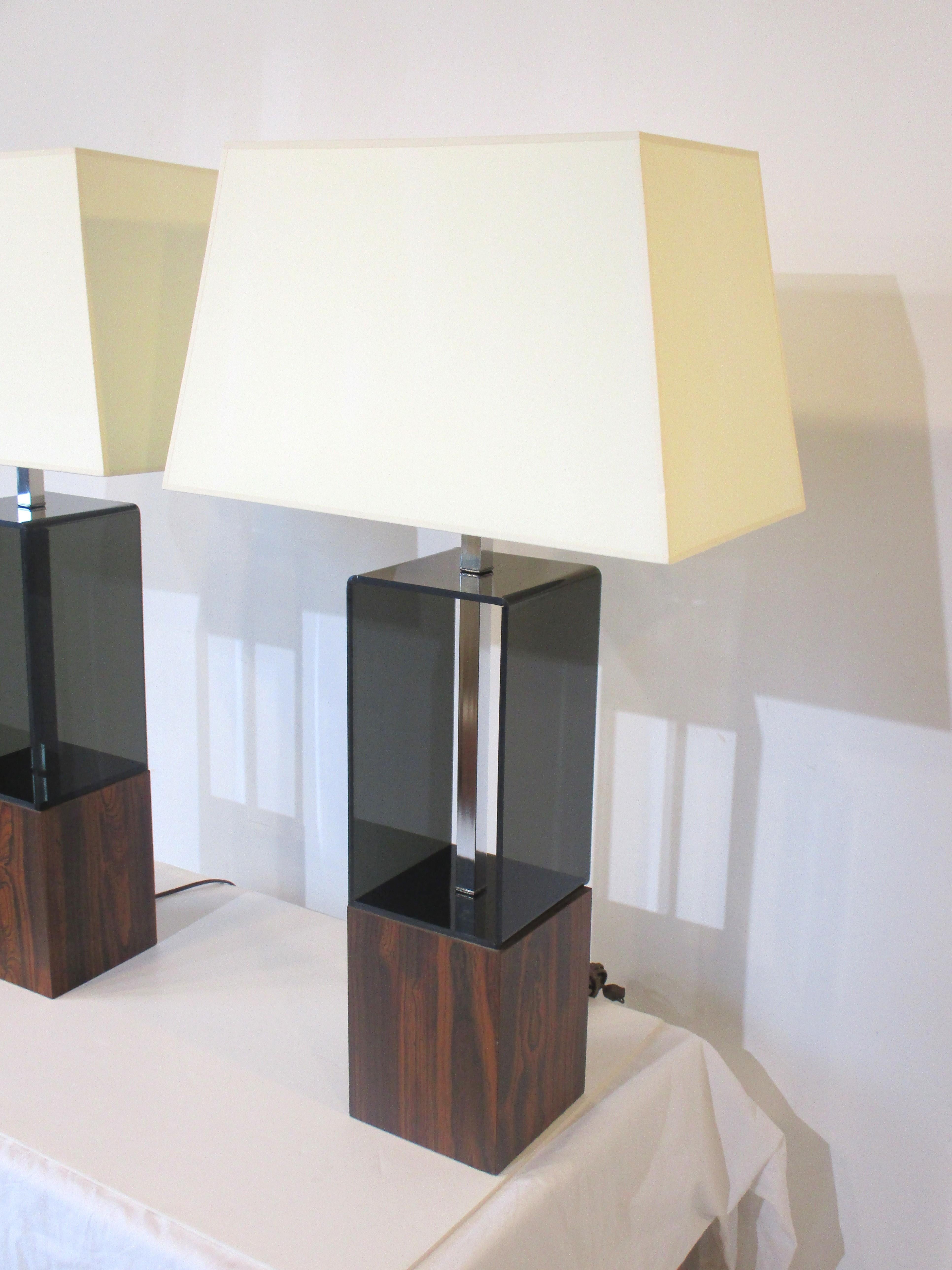 American Mid Century 1970's Faux Rosewood / Lucite Table lamps  For Sale