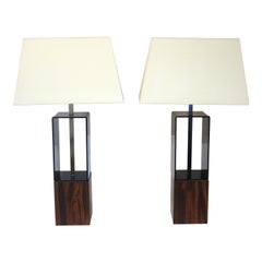 Mid Century 1970's Faux Rosewood / Lucite Table lamps