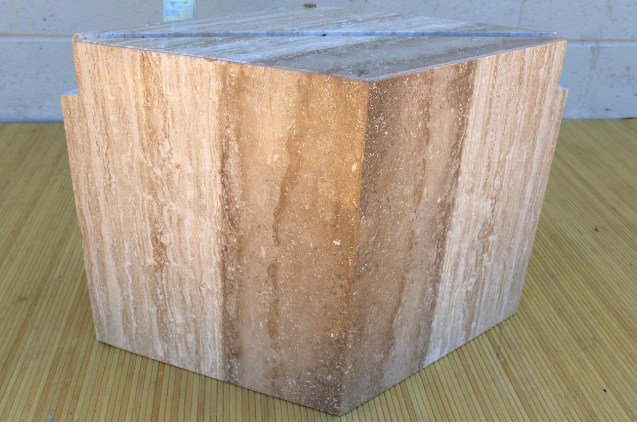 Mid-Century 1970’s Italian Travertine and Glass Coffee Table For Sale 5