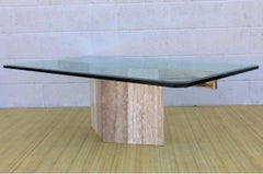 Mid-Century 1970’s Italian Travertine and Glass Coffee Table