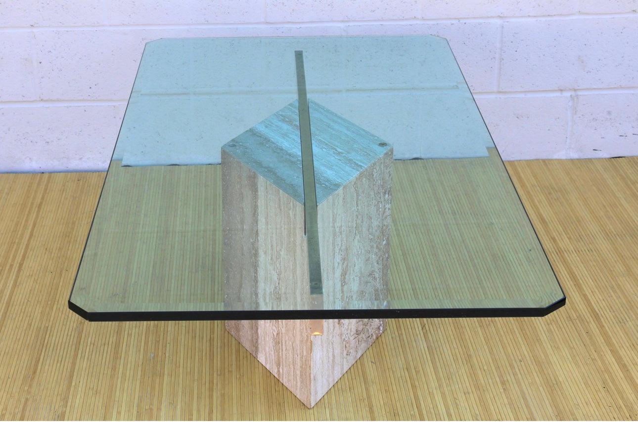 Mid-Century 1970’s Italian Travertine and Glass Coffee Table For Sale 1