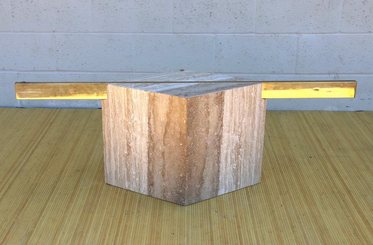 Mid-Century 1970’s Italian Travertine and Glass Coffee Table For Sale 4