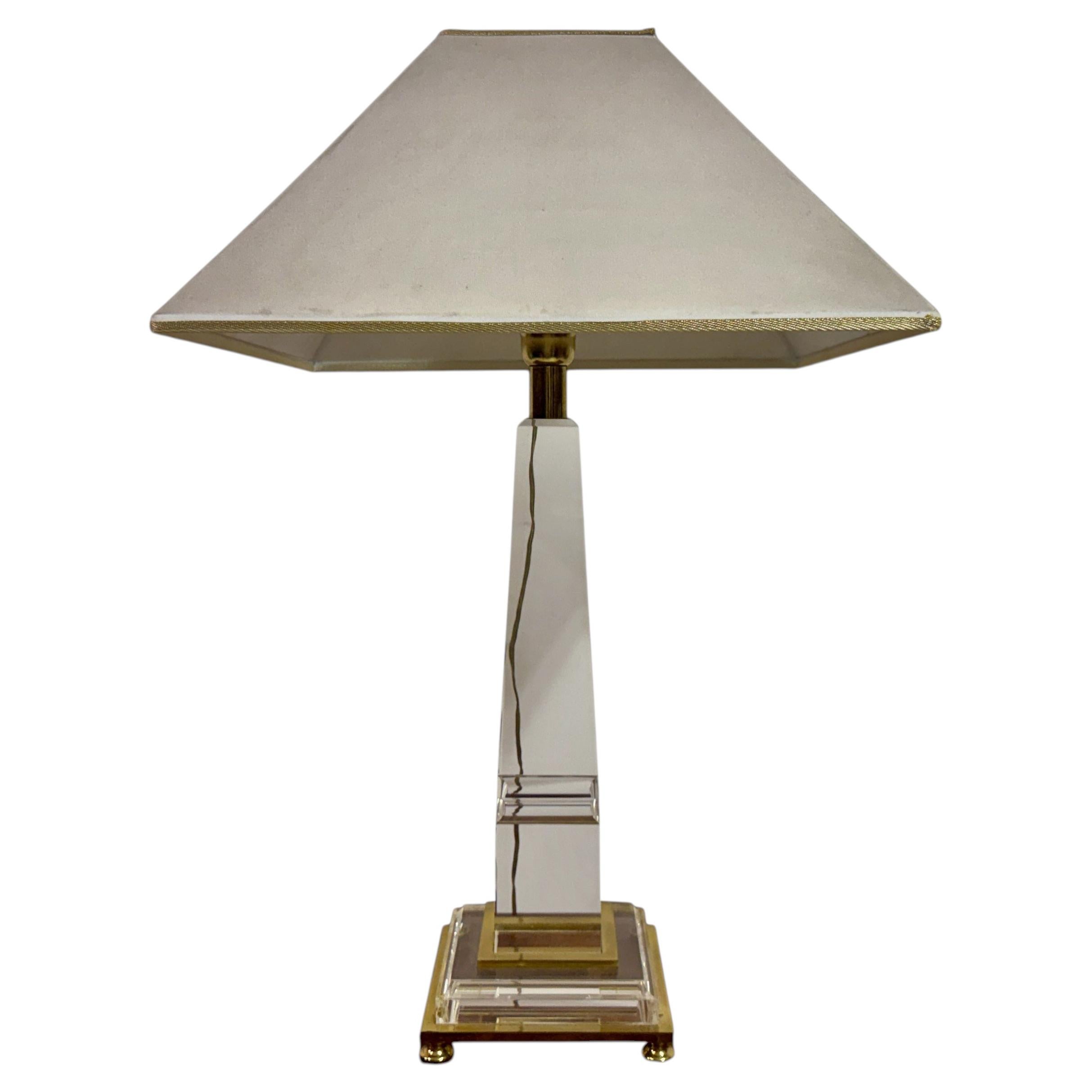 Mid Century 1970s Lucite and Brass Table Lamp in the Style of Sandro Petti