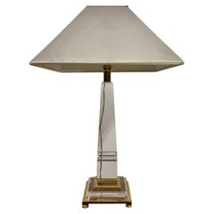 Mid Century 1970s Lucite and Brass Table Lamp in the Style of Sandro Petti