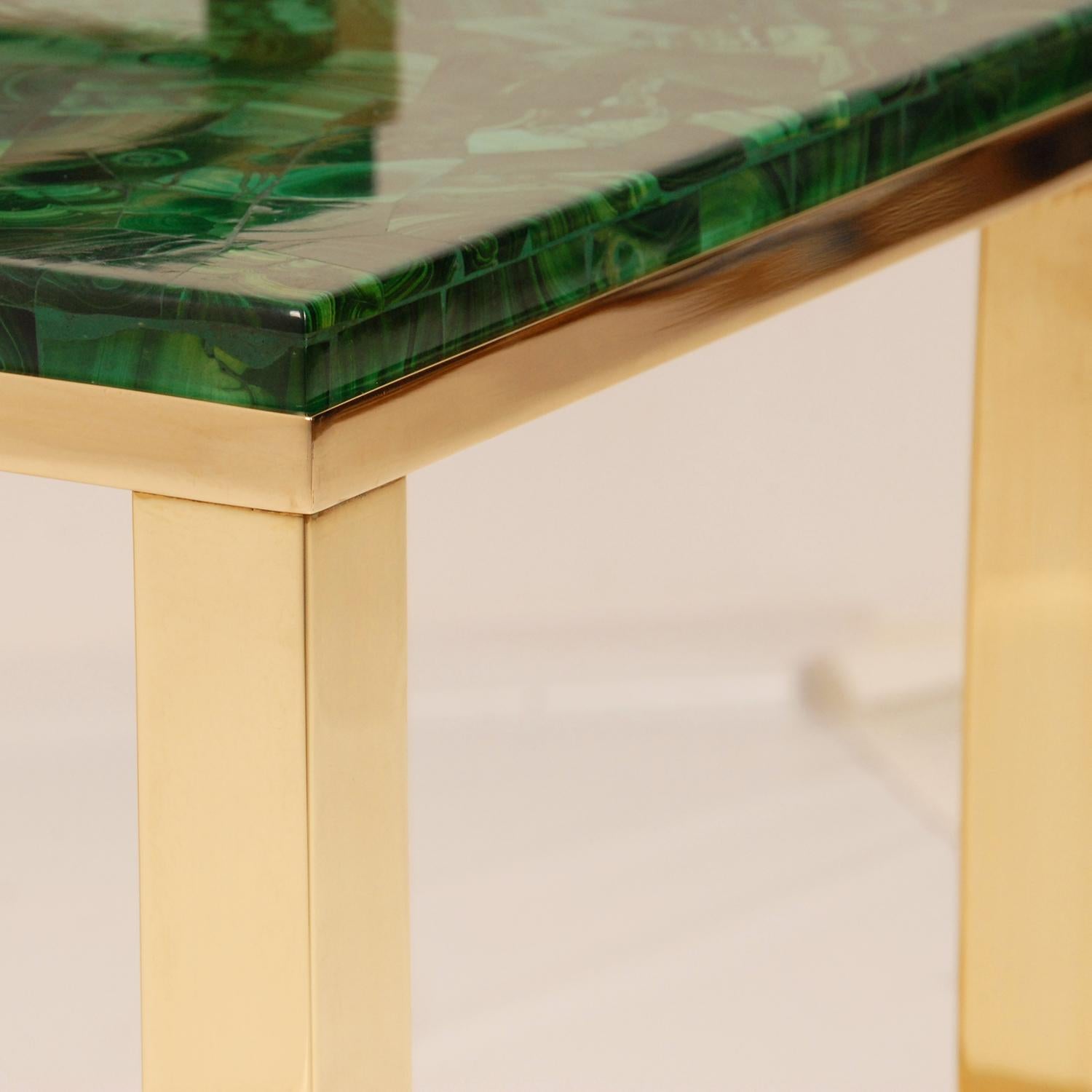 Vintage Malachite Marble Green Gold Gilded Brass End Nest Tables Coffee Table  For Sale 6