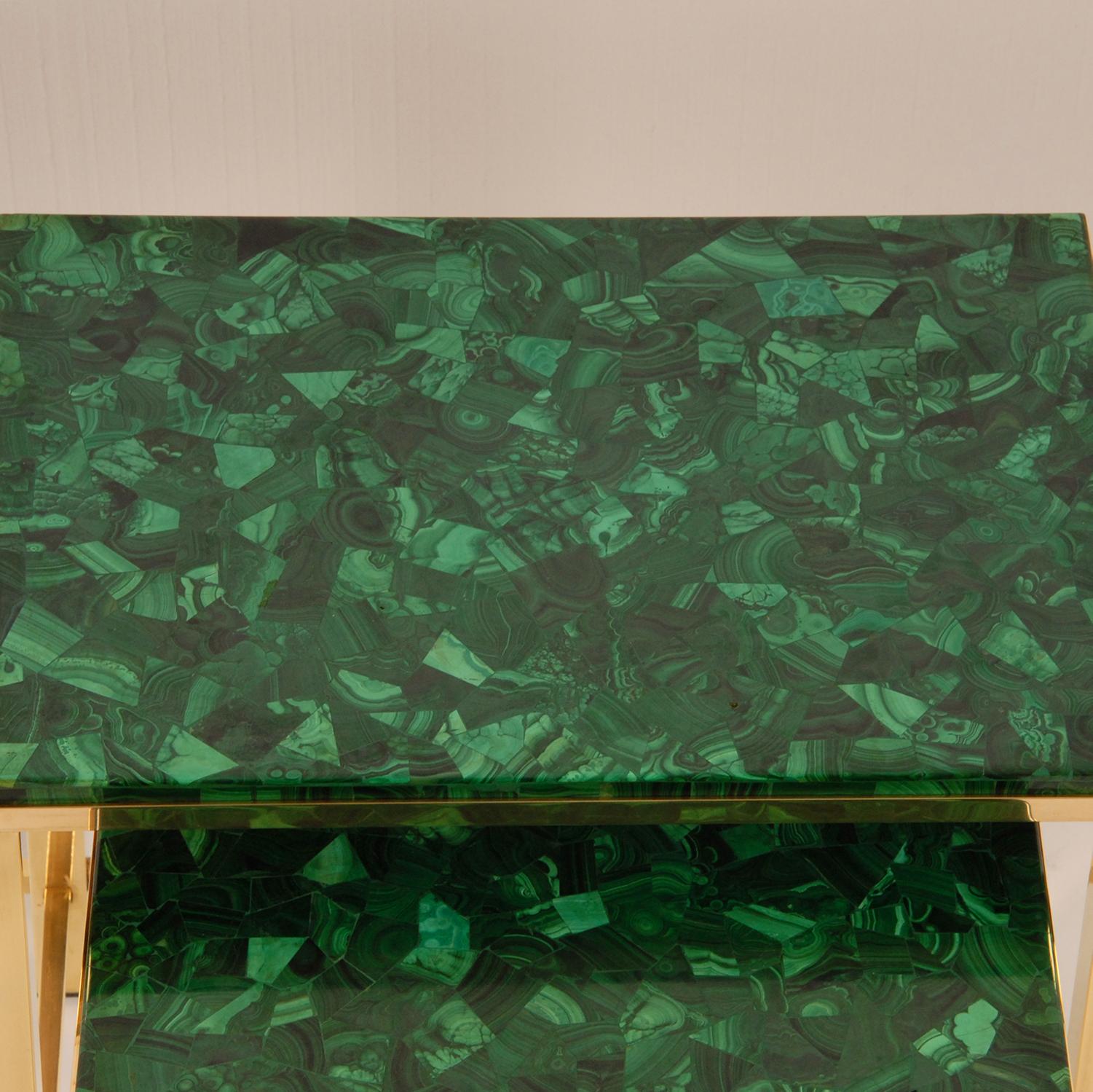 Vintage Malachite Marble Green Gold Gilded Brass End Nest Tables Coffee Table  For Sale 2