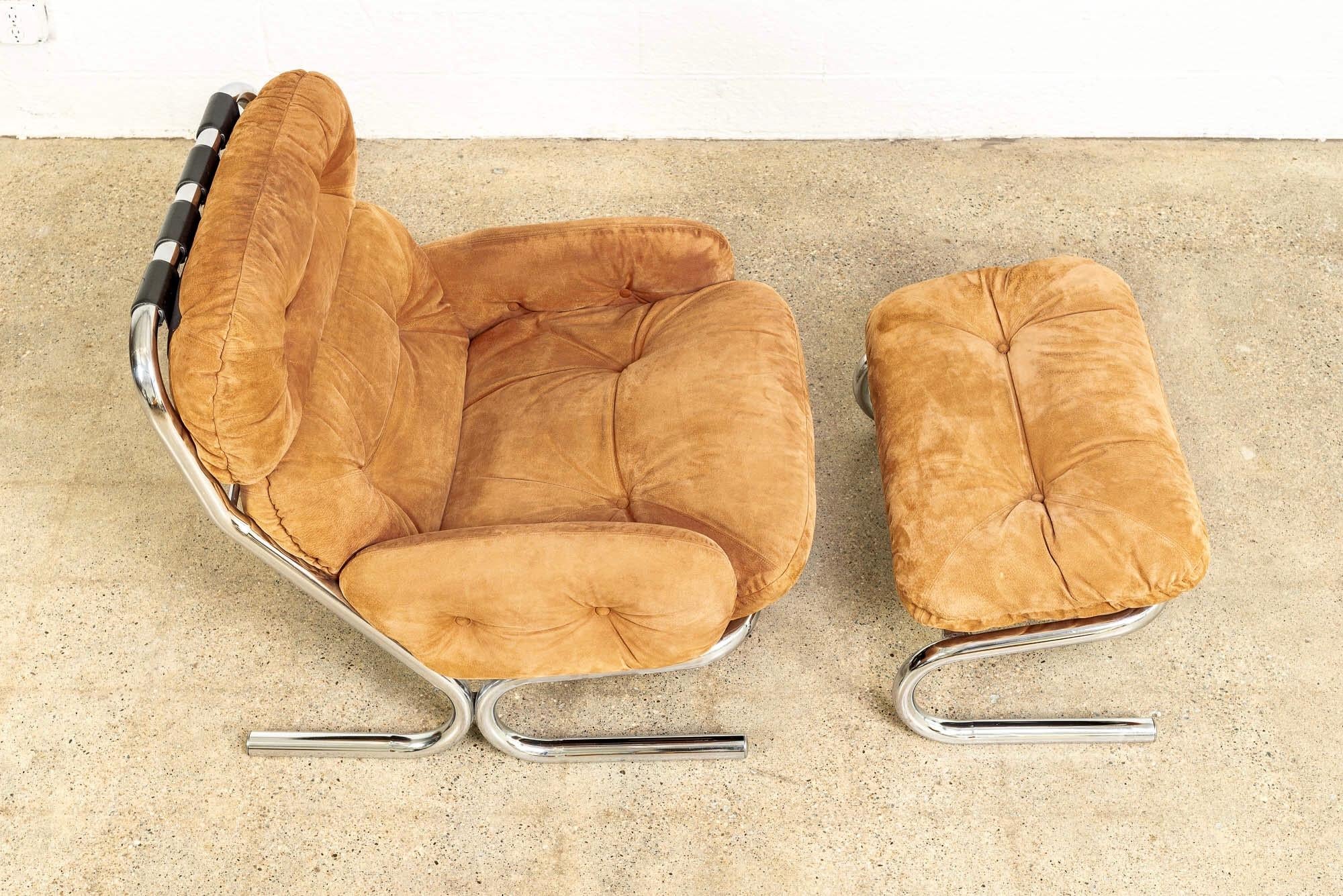 Midcentury 1970s Milo Baughman for Directional Suede & Chrome Lounge Chair For Sale 2