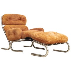 Midcentury 1970s Milo Baughman for Directional Suede & Chrome Lounge Chair