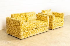 Midcentury 1970s Mod Yellow Upholstered Loveseat and Lounge Chair