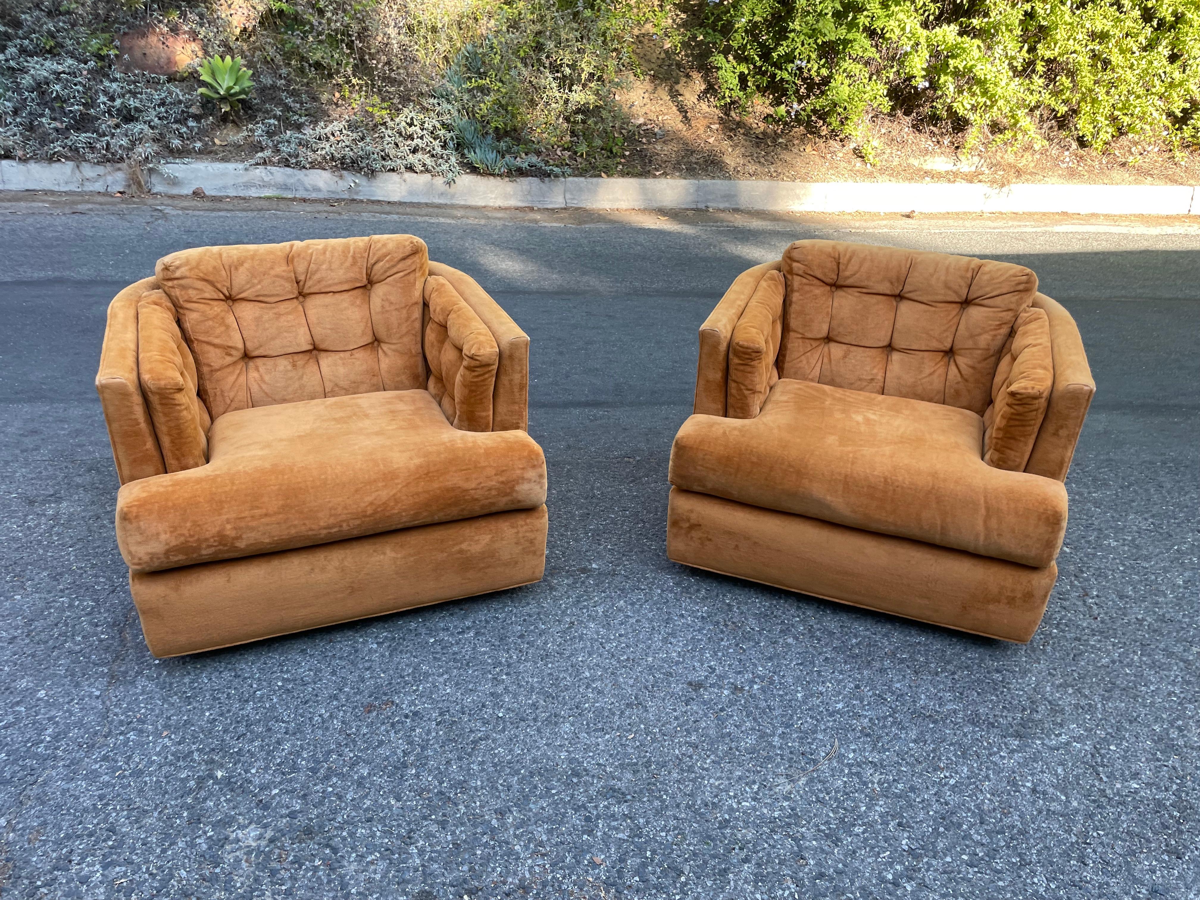 Mid-Century 1970s Orange Swivel Lounge Chairs 3