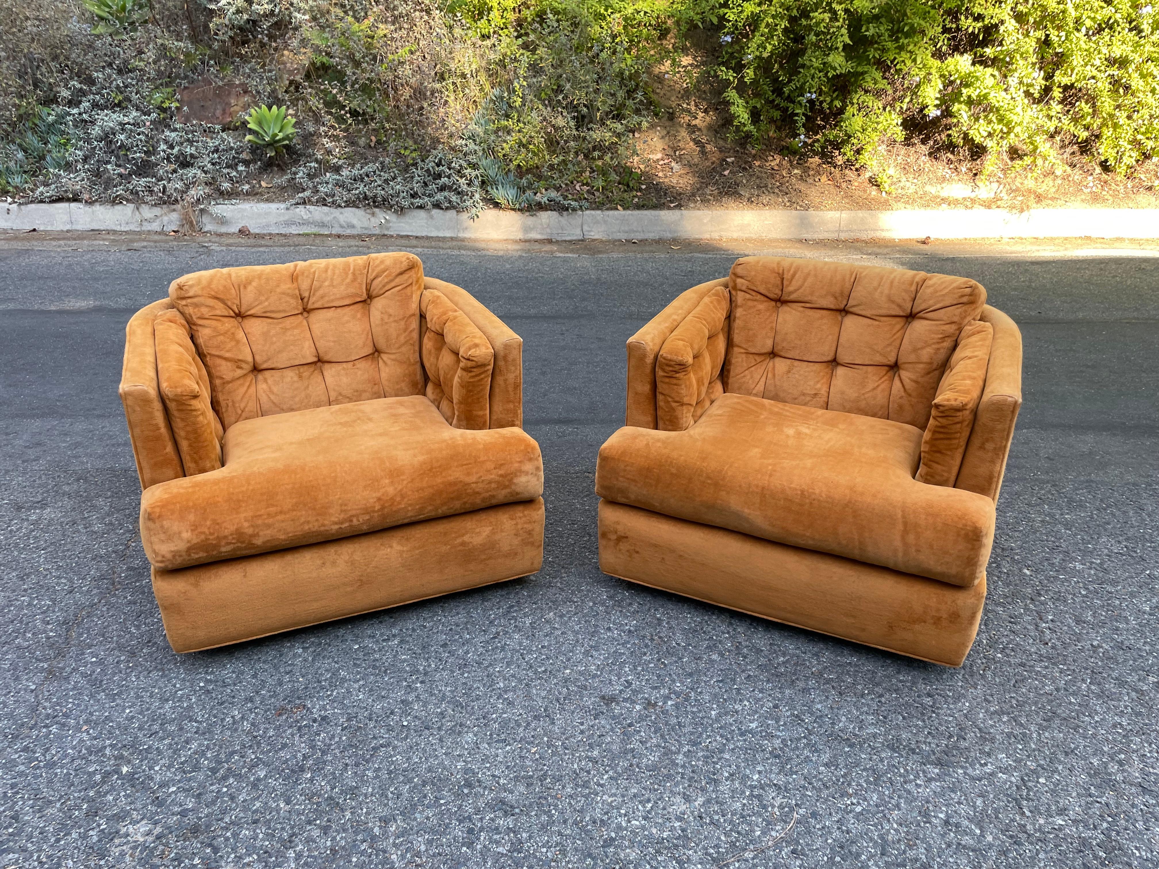 Mid-Century Modern Mid-Century 1970s Orange Swivel Lounge Chairs