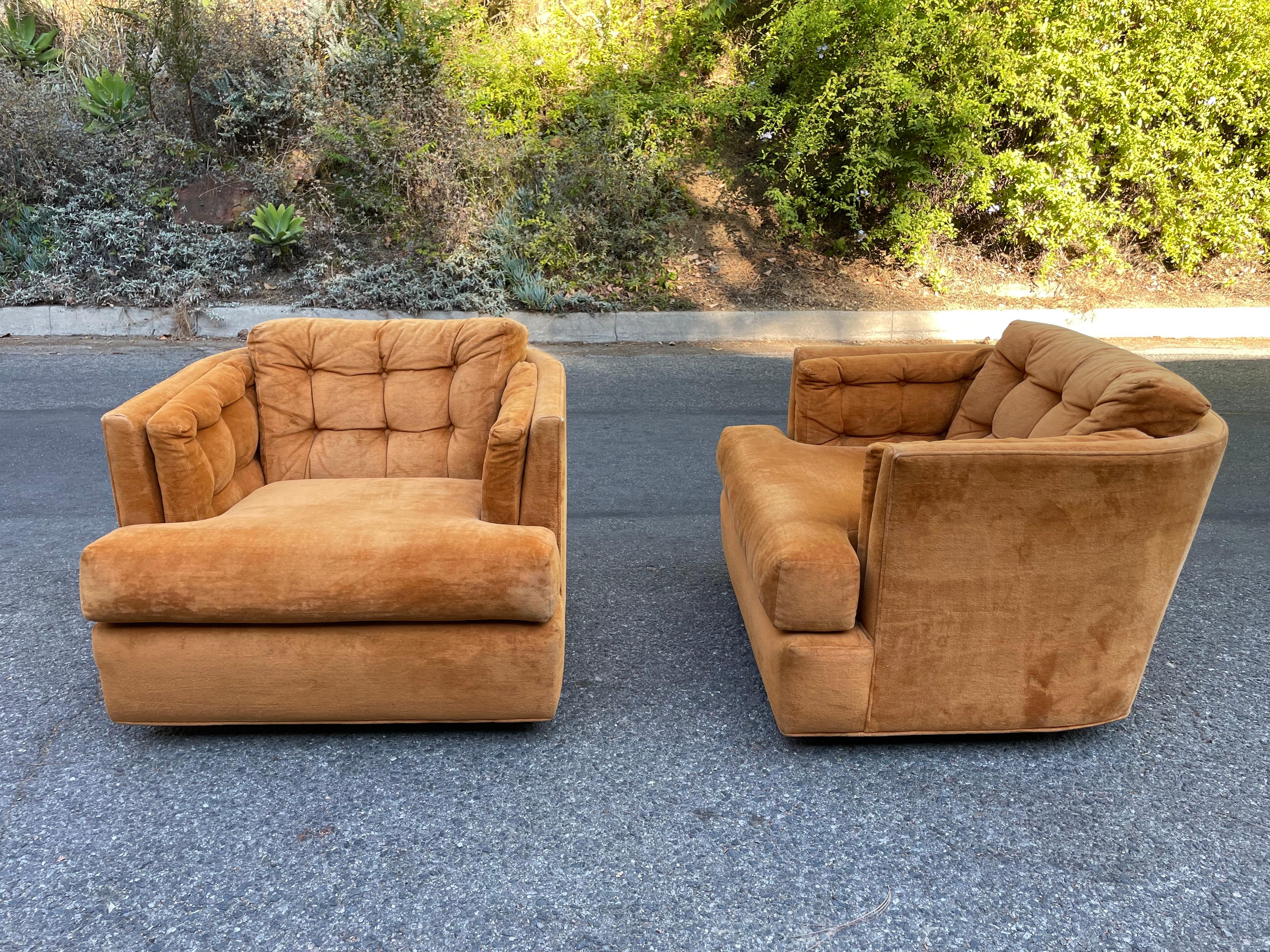 American Mid-Century 1970s Orange Swivel Lounge Chairs