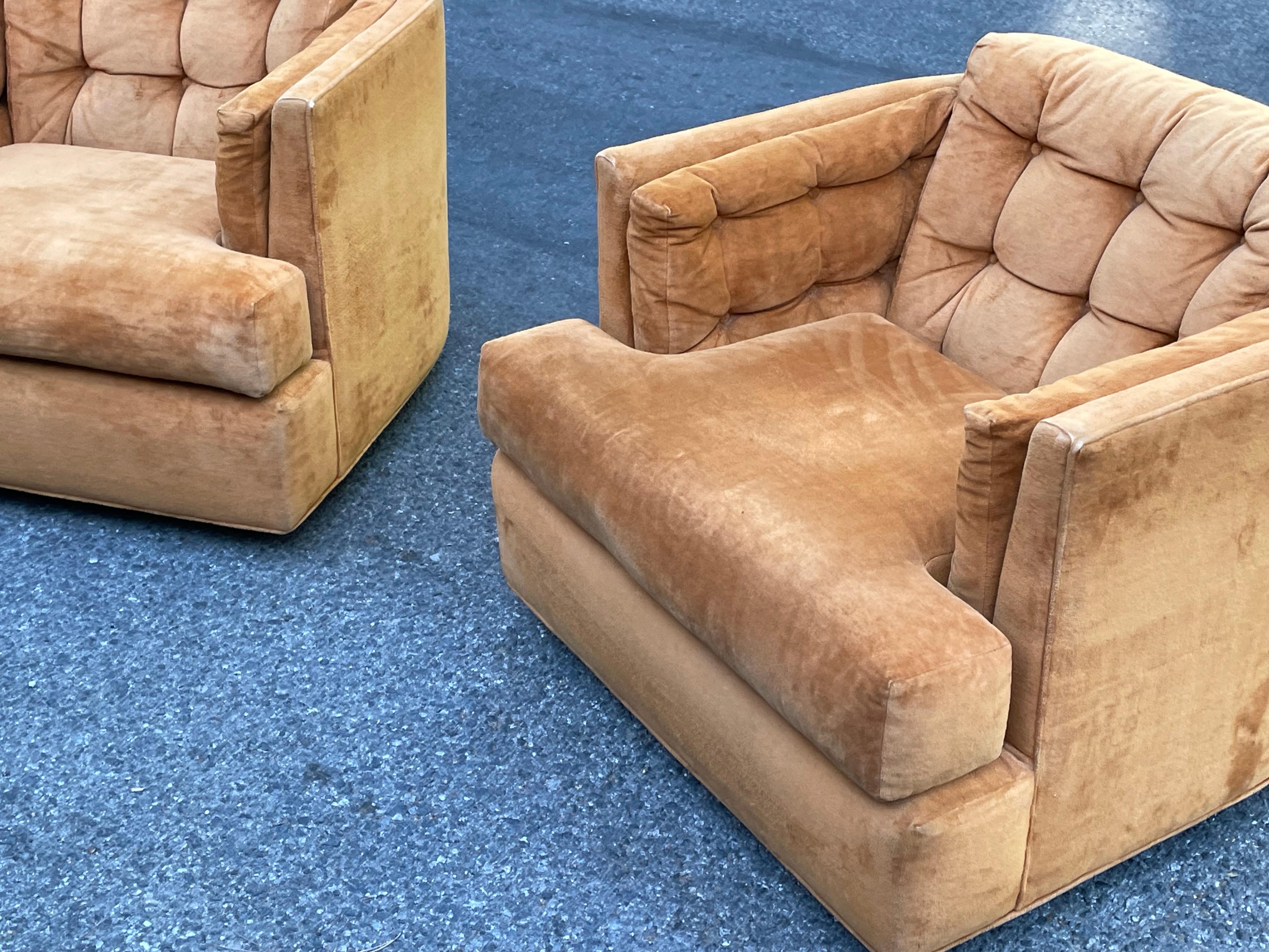 Late 20th Century Mid-Century 1970s Orange Swivel Lounge Chairs