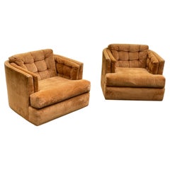 Mid-Century 1970s Orange Swivel Lounge Chairs