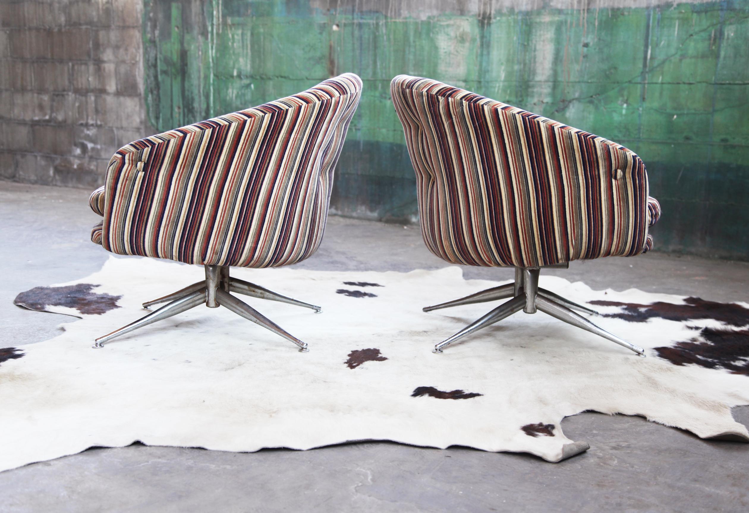 Mid Century 1970s Pin Striped Leopold for Ward Bennett Swivel Chairs - - a Pair For Sale 2