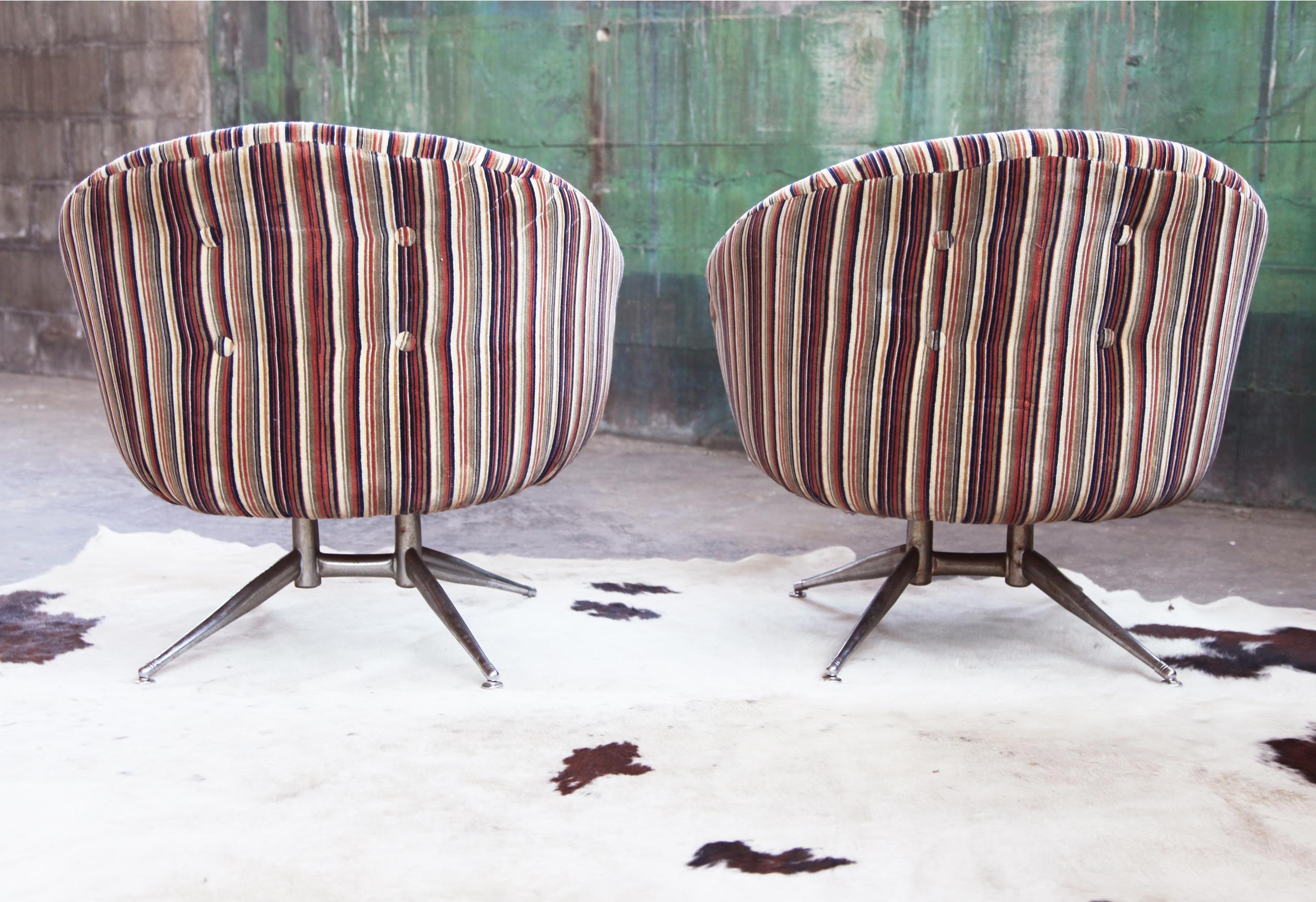 Late 20th Century Mid Century 1970s Pin Striped Leopold for Ward Bennett Swivel Chairs - - a Pair For Sale