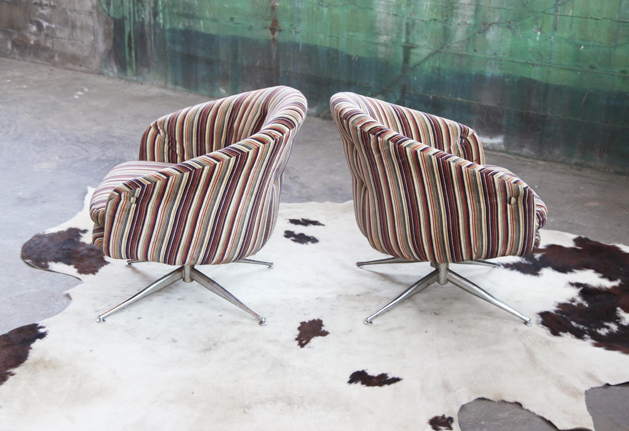 Mid Century 1970s Pin Striped Leopold for Ward Bennett Swivel Chairs - - a Pair For Sale 1