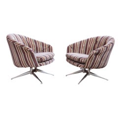 Mid Century 1970s Pin Striped Leopold for Ward Bennett Swivel Chairs - - a Pair