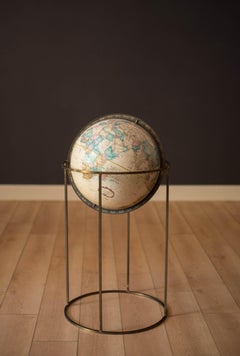 Mid Century 1970s Rotating Replogle 16" World Globe with Brass Floor Stand