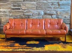Mid century 1970's Scandinavian leather and rosewood sofa by Kalustekiila