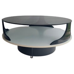 Mid-Century 1970's Space Age Italian Round Coffee Table Smoked Glass Top