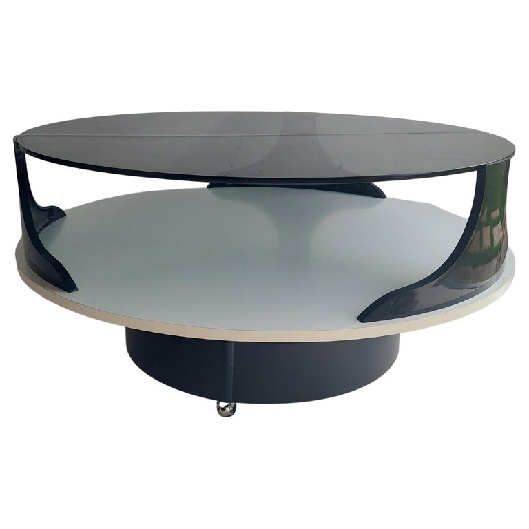 MidCentury 1970's Space Age Italian Round Coffee Table Smoked Glass