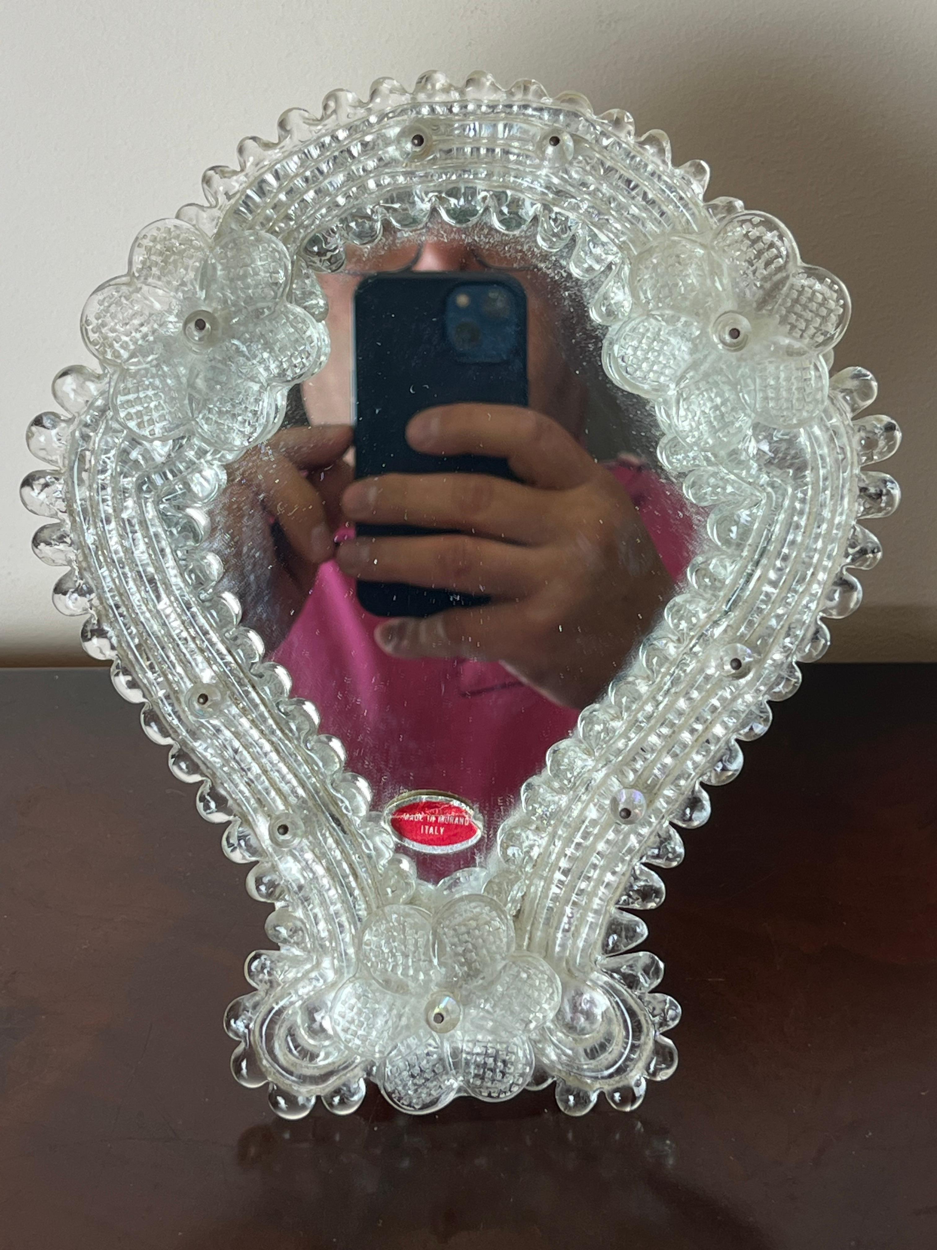 Mid-Century 1970s Venetian Murano glass table mirror
 It is intact and in excellent condition.